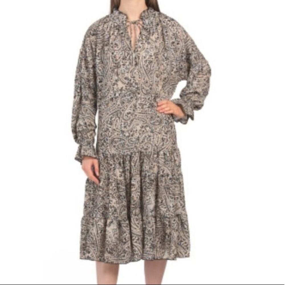 OPT Anthropologie billions prairie tiered paisley midi‎ dress billowy sz L